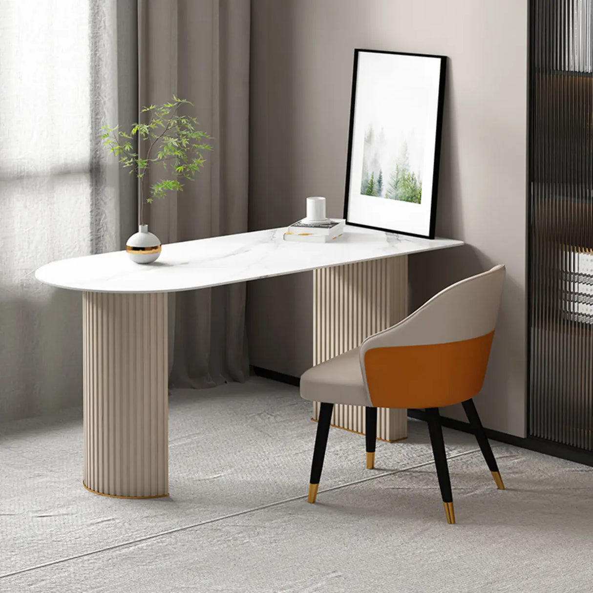 White Standard Free From Sintered Stone Writing Desk Image - 9