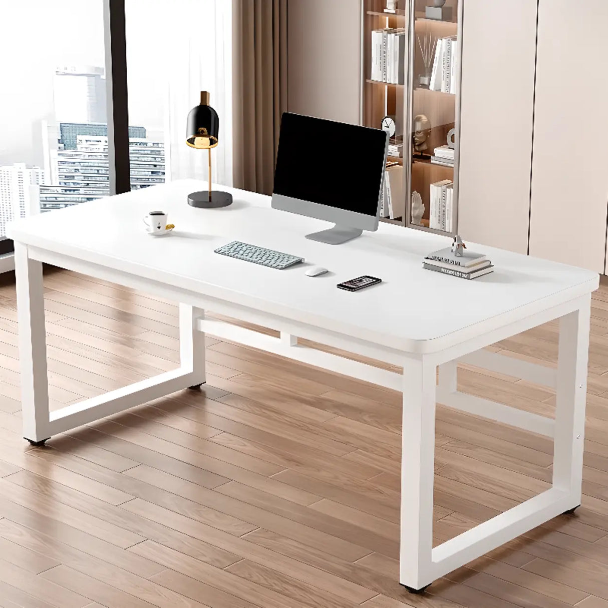 White Standard Rectangle Wooden Computer Desk Image - 1