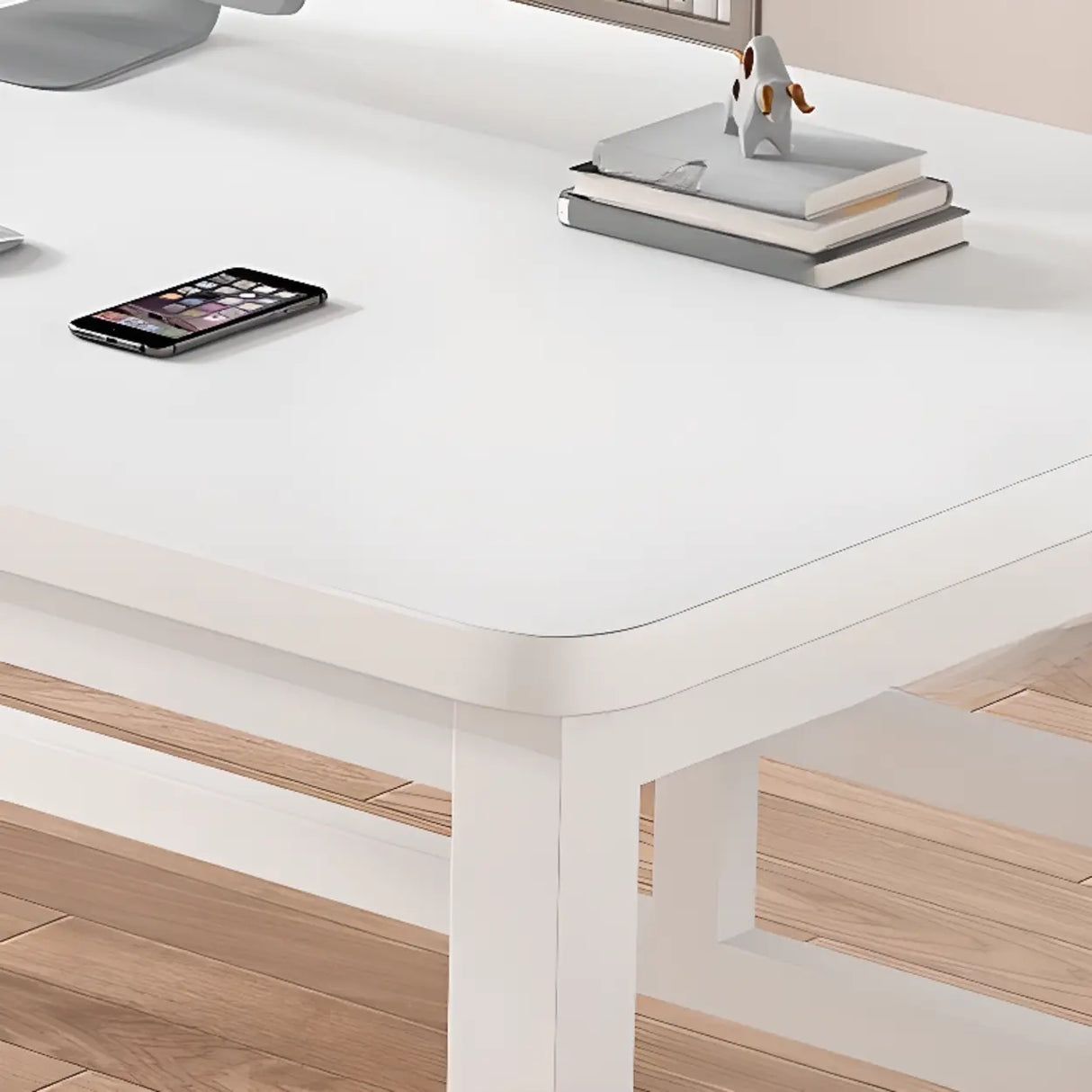 White Standard Rectangle Wooden Computer Desk Image - 2