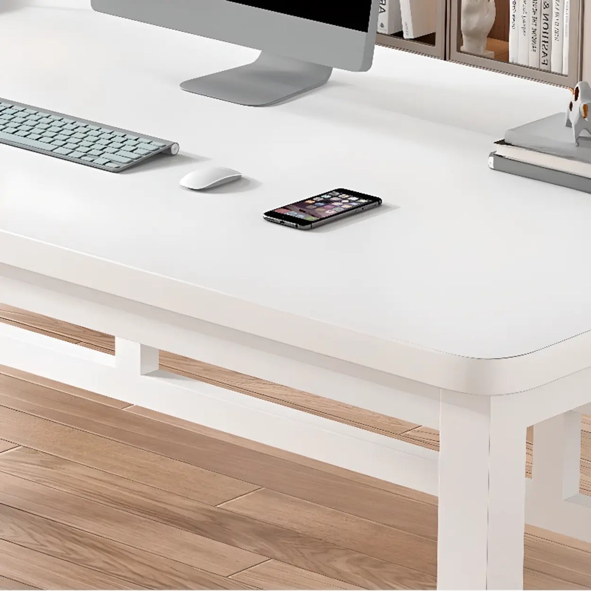 White Standard Rectangle Wooden Computer Desk Image - 3
