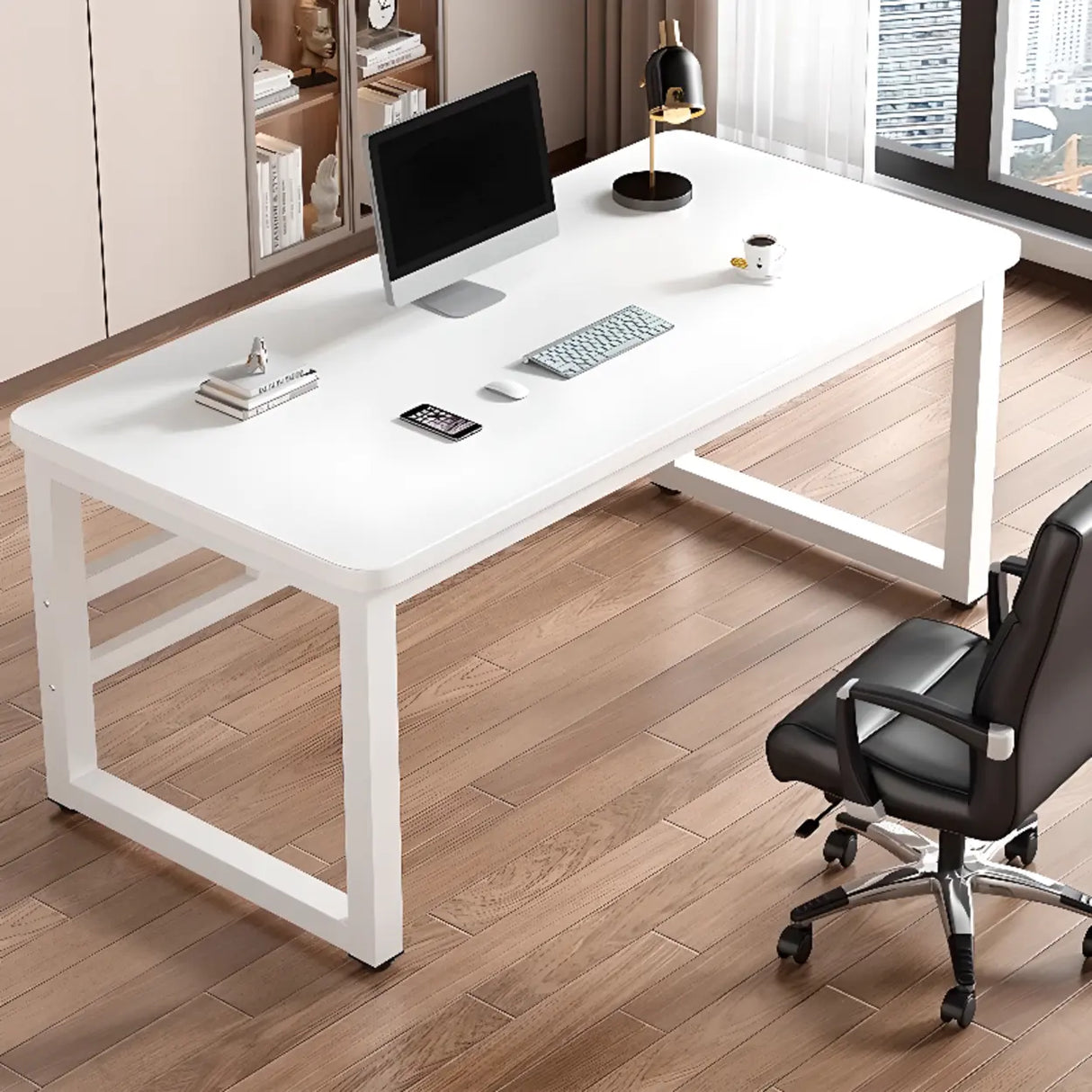 White Standard Rectangle Wooden Computer Desk Image - 7