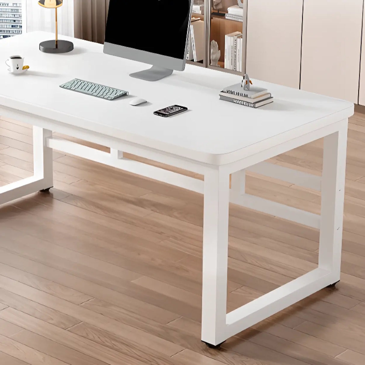 White Standard Rectangle Wooden Computer Desk Image - 8