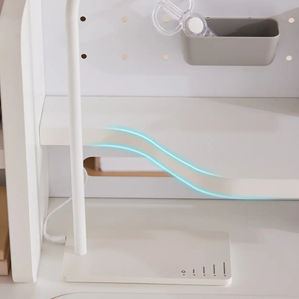 White Steel Base Kids Writing Desk with Shelf and Chair Image - 8