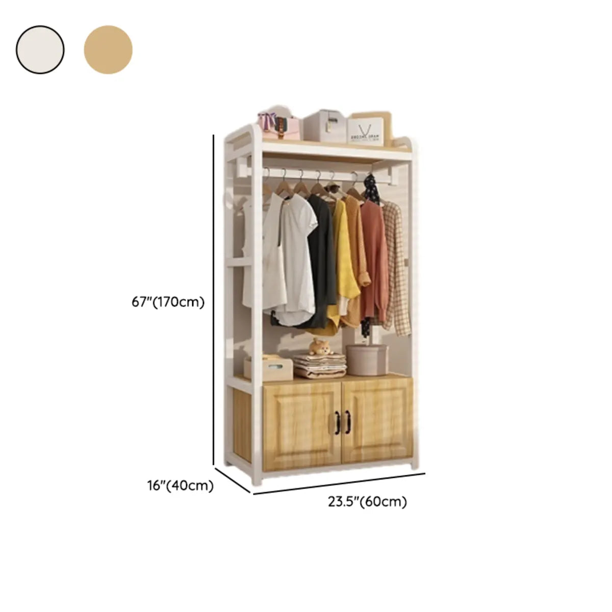 White Steel Shelves Stand Coat Rack with Storage Cabinet