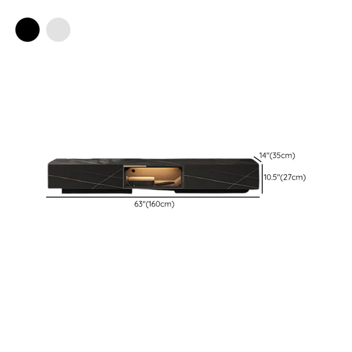 White Stone Drawers Cabinet TV Stand with Lighting Image - 16