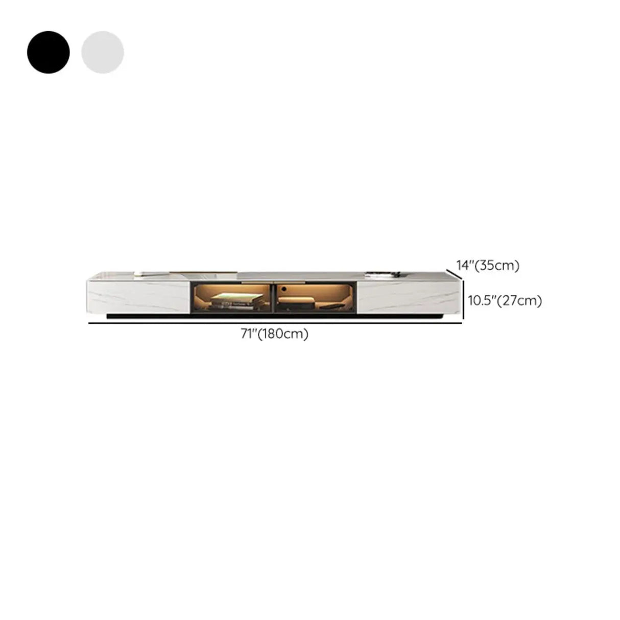 White Stone Drawers Cabinet TV Stand with Lighting Image - 17