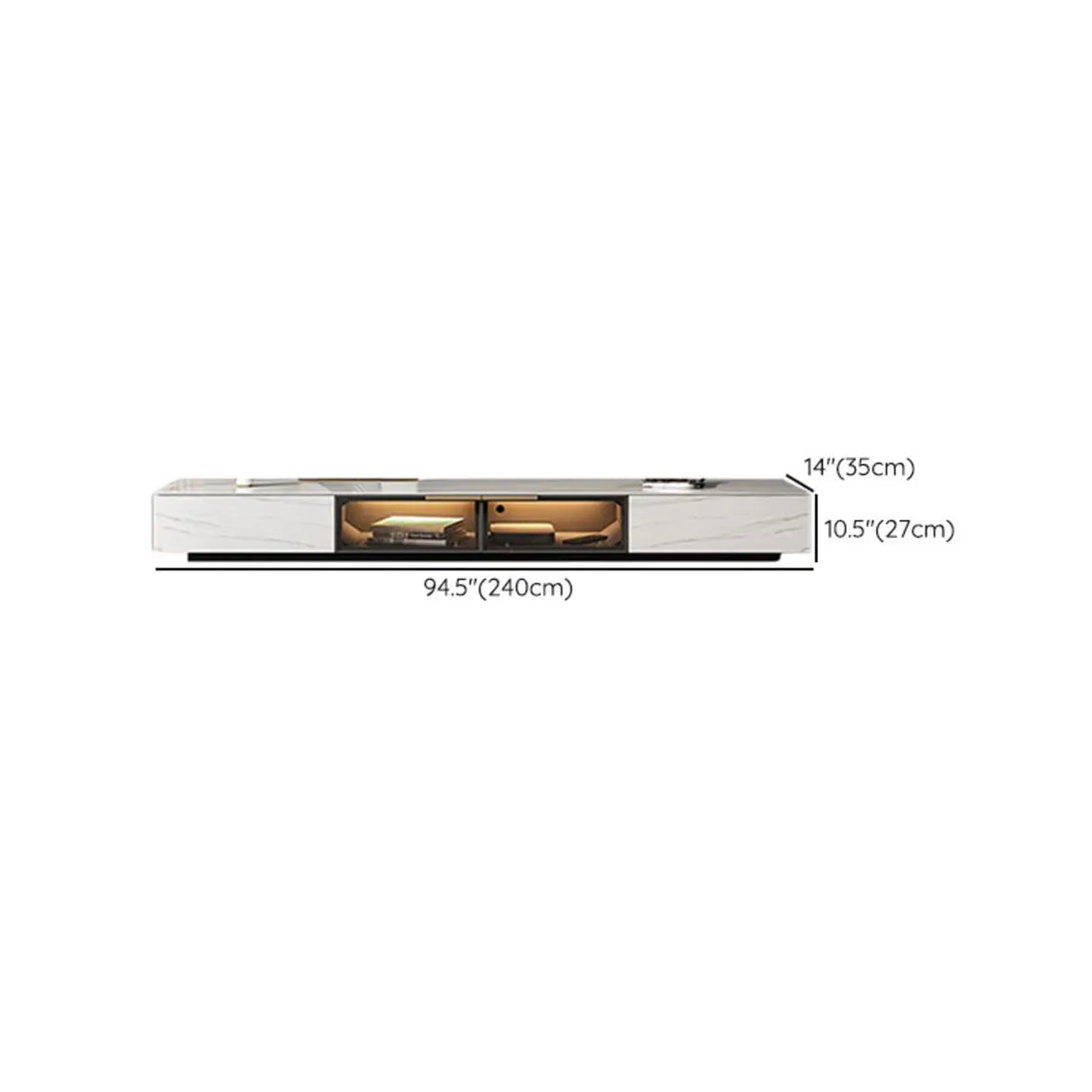 White Stone Drawers Cabinet TV Stand with Lighting Image - 20