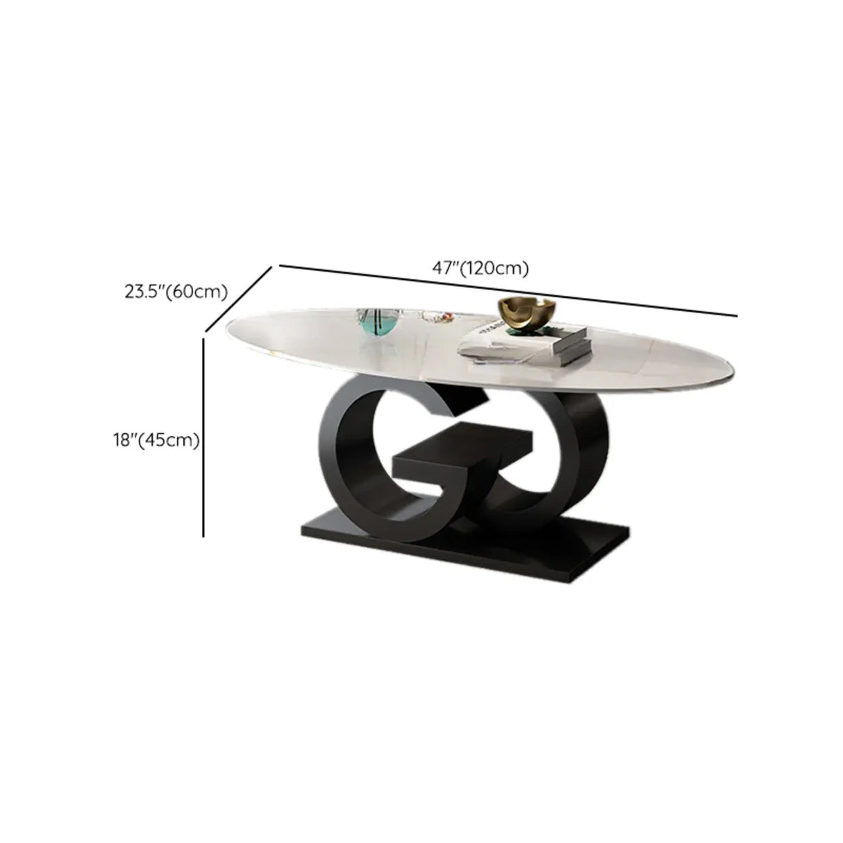 White Stone Oval Abstract Steel Base Coffee Table Image - 16