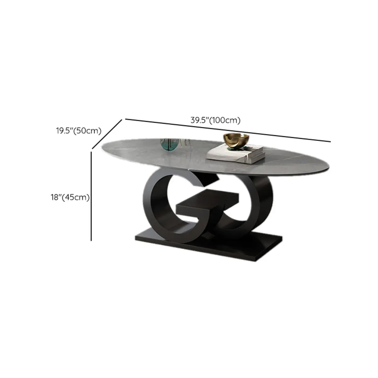 White Stone Oval Abstract Steel Base Coffee Table Image - 18