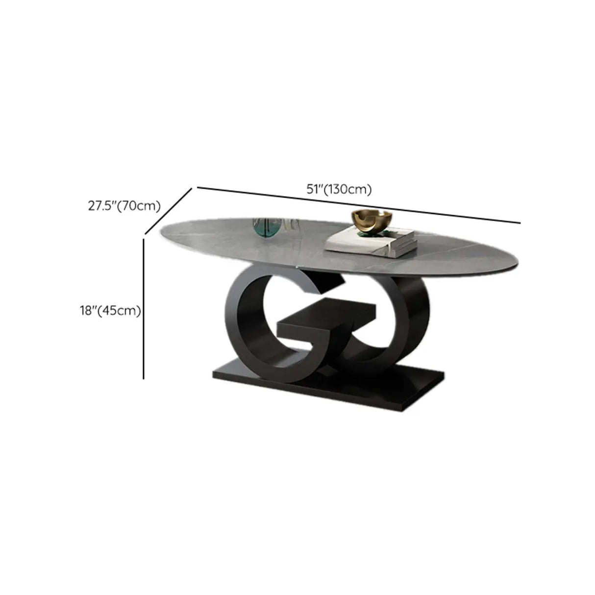 White Stone Oval Abstract Steel Base Coffee Table Image - 20