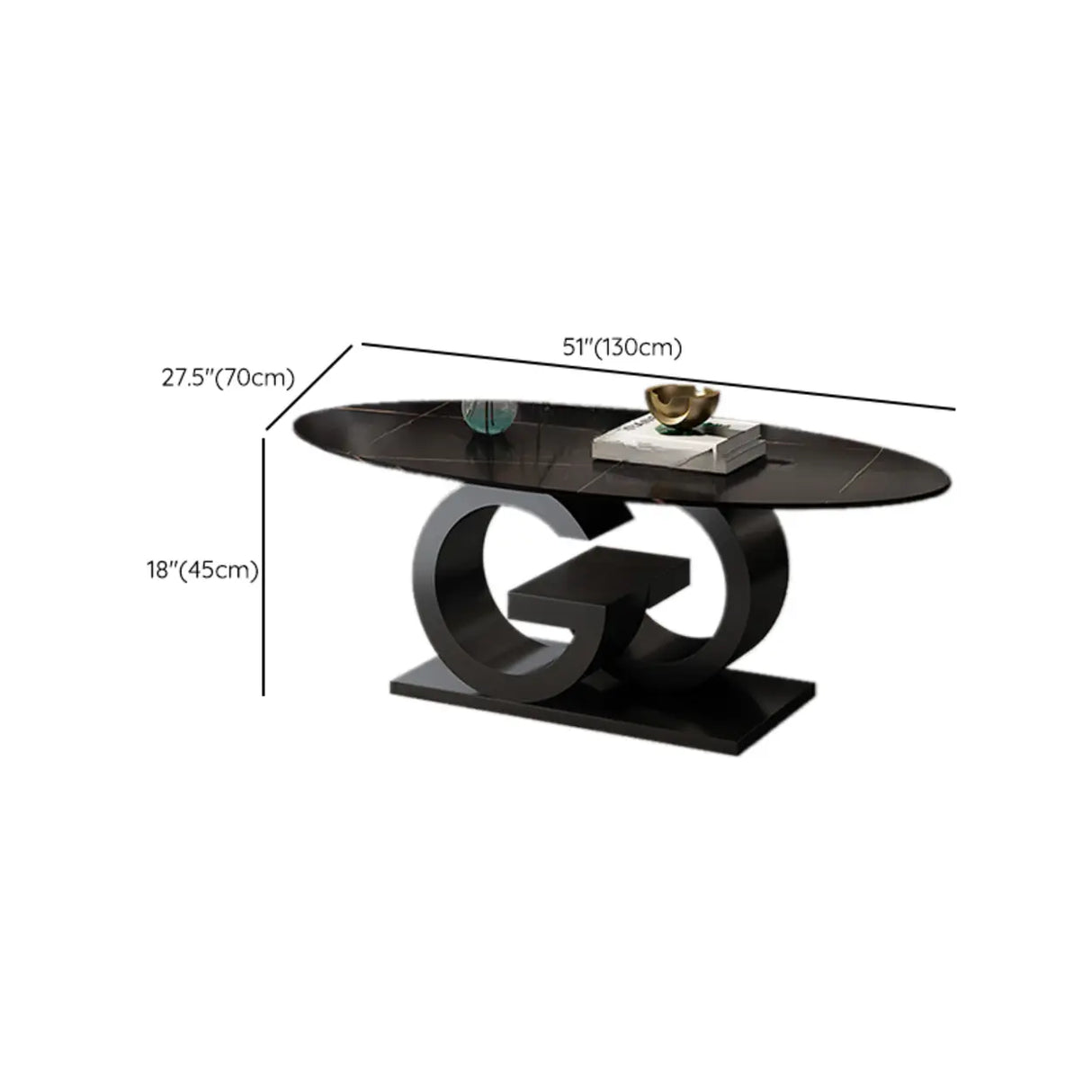 White Stone Oval Abstract Steel Base Coffee Table Image - 23