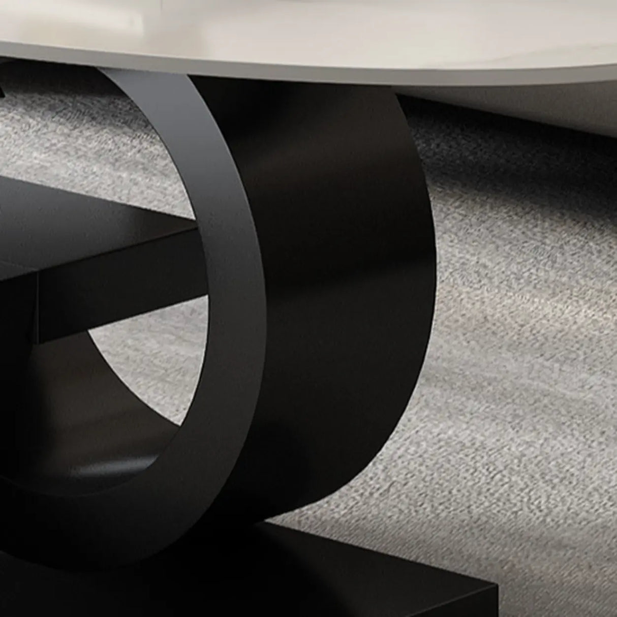 White Stone Oval Abstract Steel Base Coffee Table Image - 9
