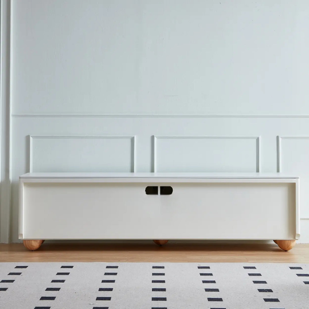 White Stone Rectangle Shelves Cabinet Long TV Stand Image - 12