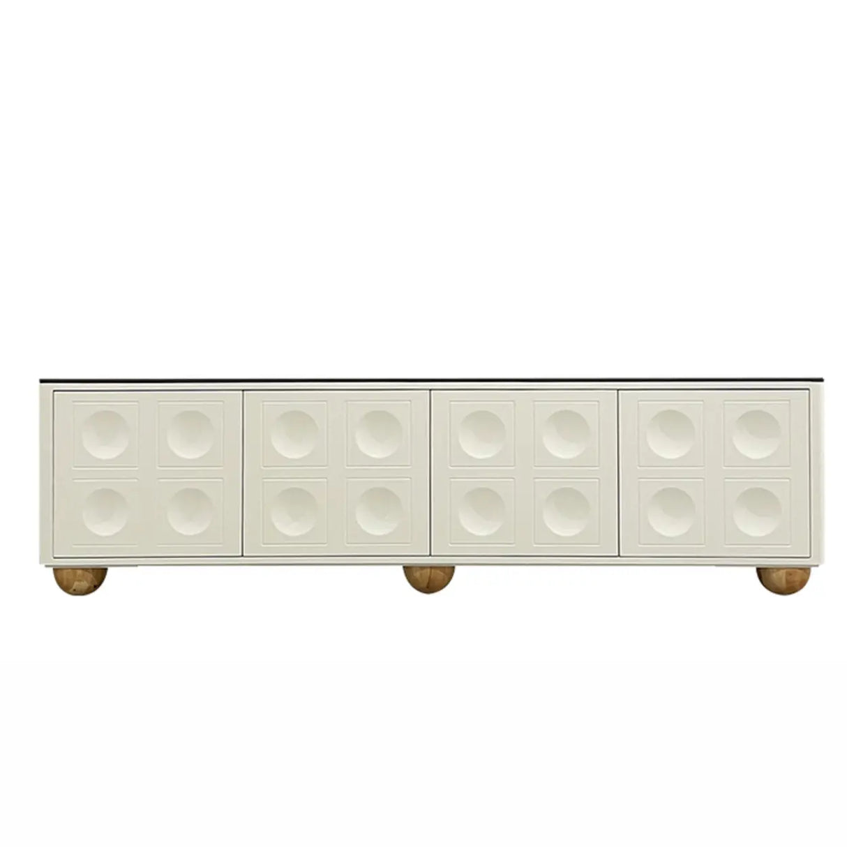 White Stone Rectangle Shelves Cabinet Long TV Stand Image - 2