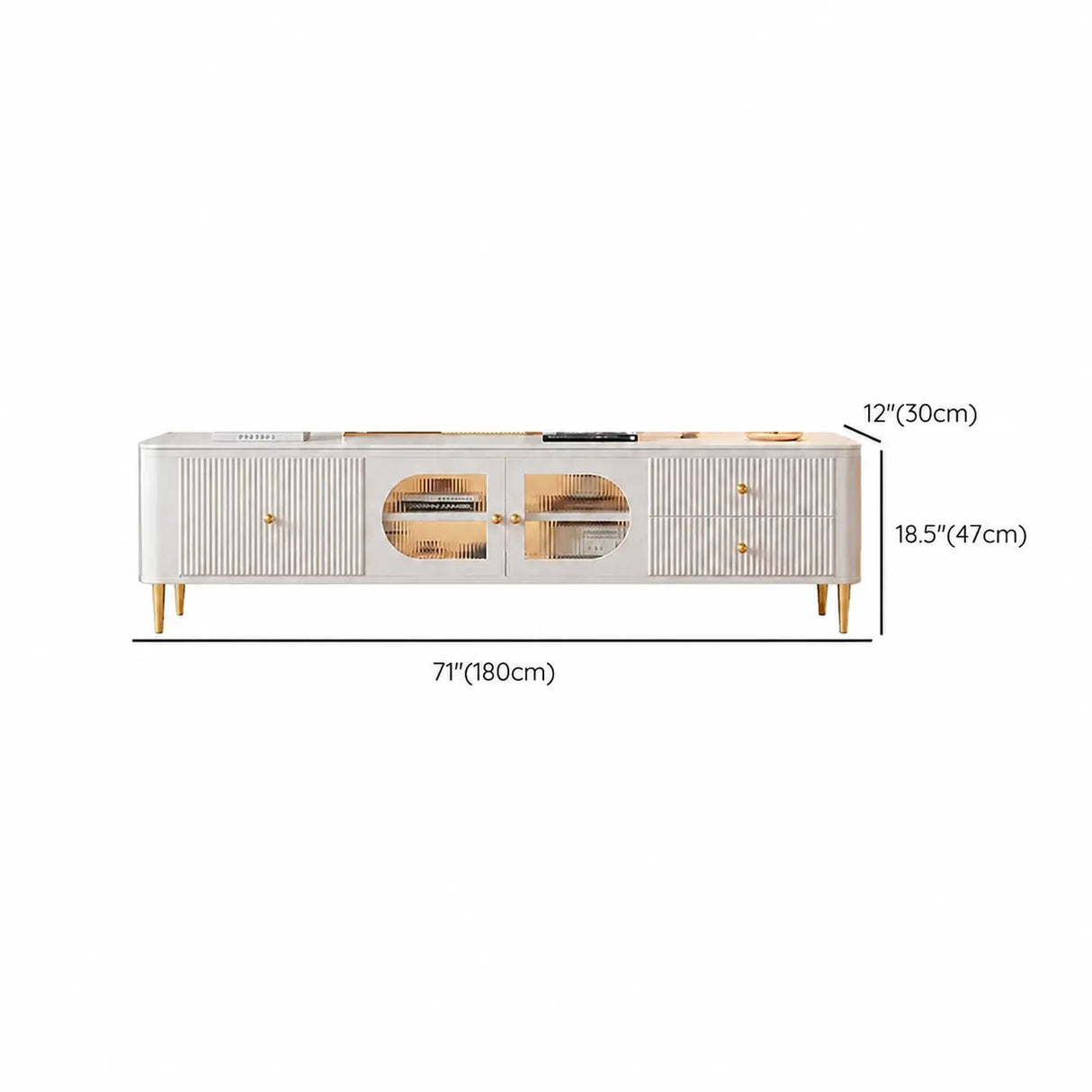 White Stone Rectangle Storage TV Stand with Lighting