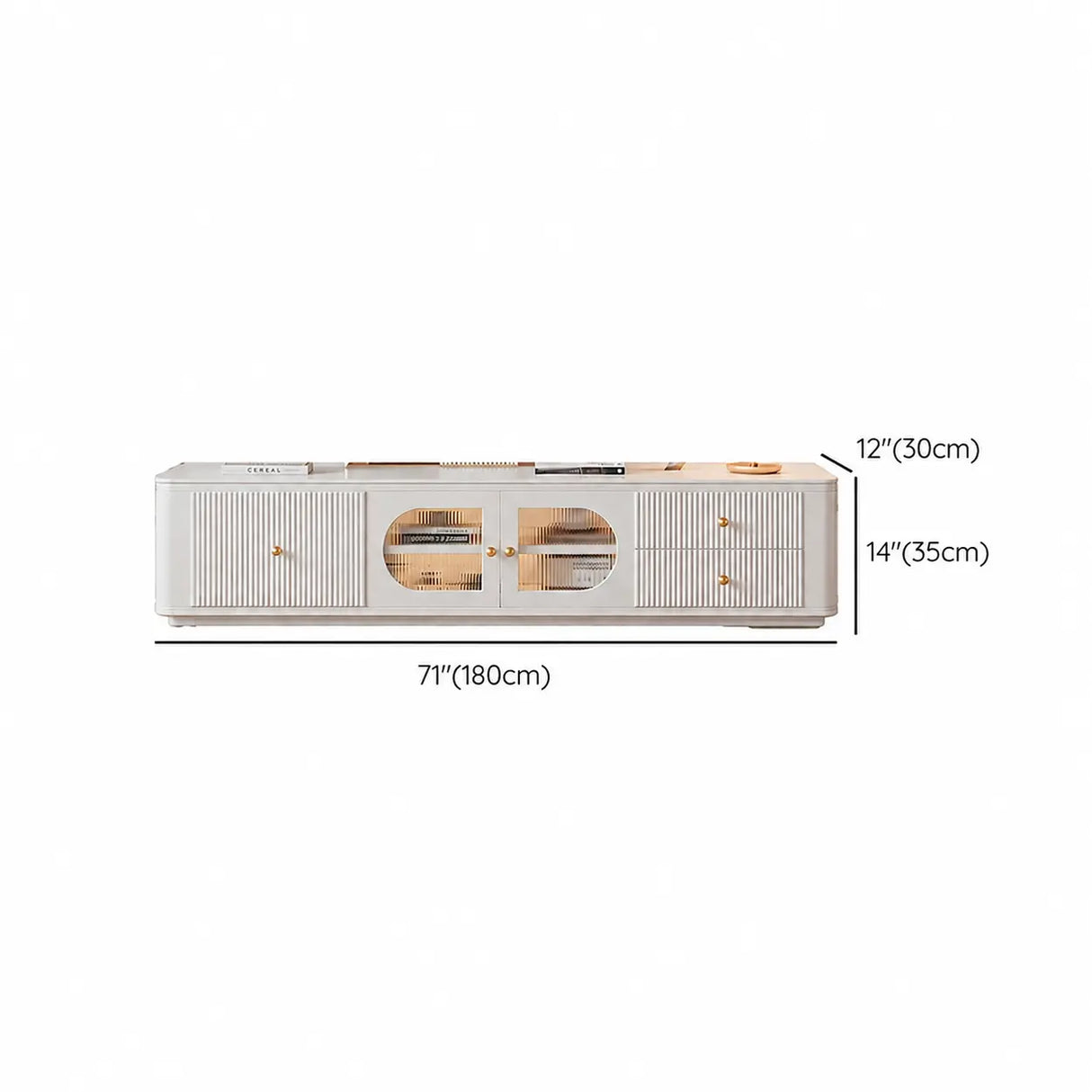 White Stone Rectangle Storage TV Stand with Lighting Image - 12