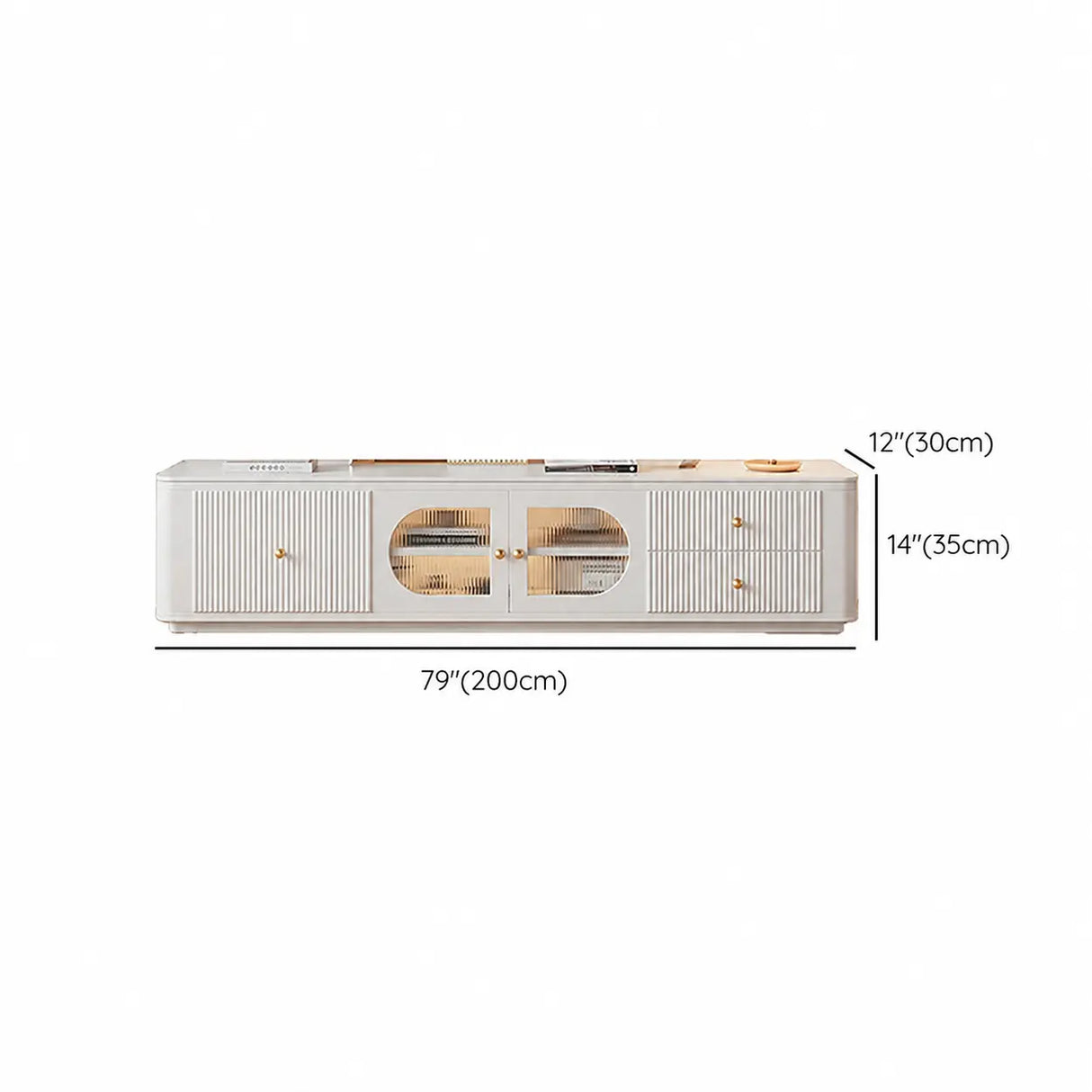 White Stone Rectangle Storage TV Stand with Lighting Image - 13