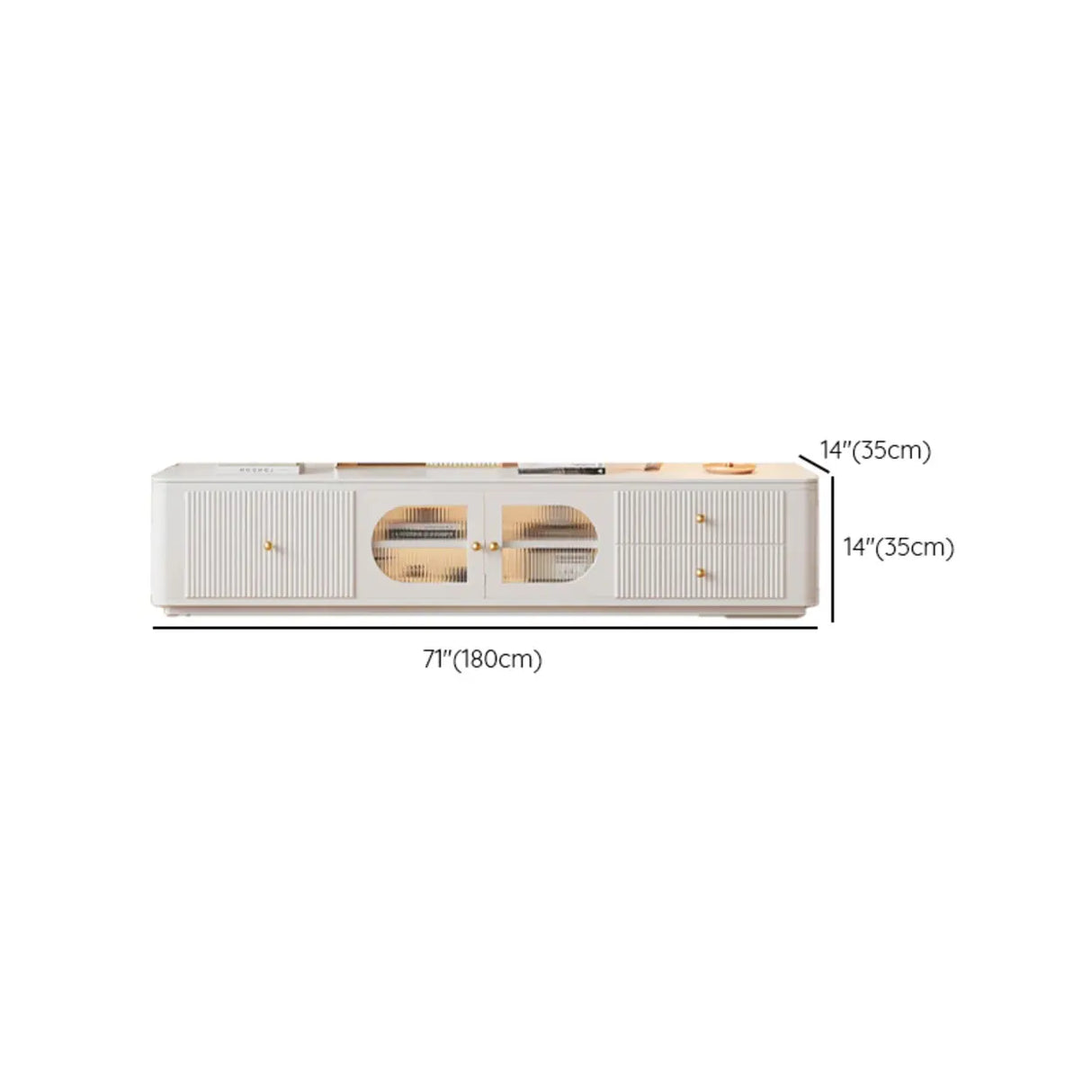 White Stone Rectangle Storage TV Stand with Lighting Image - 13