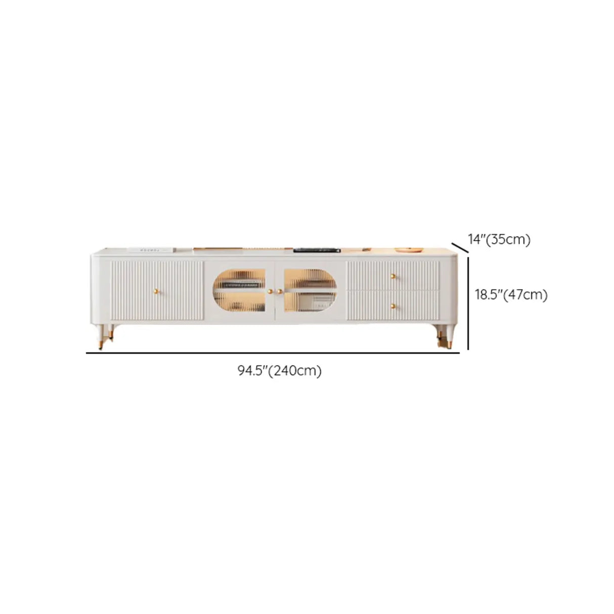 White Stone Rectangle Storage TV Stand with Lighting Image - 17
