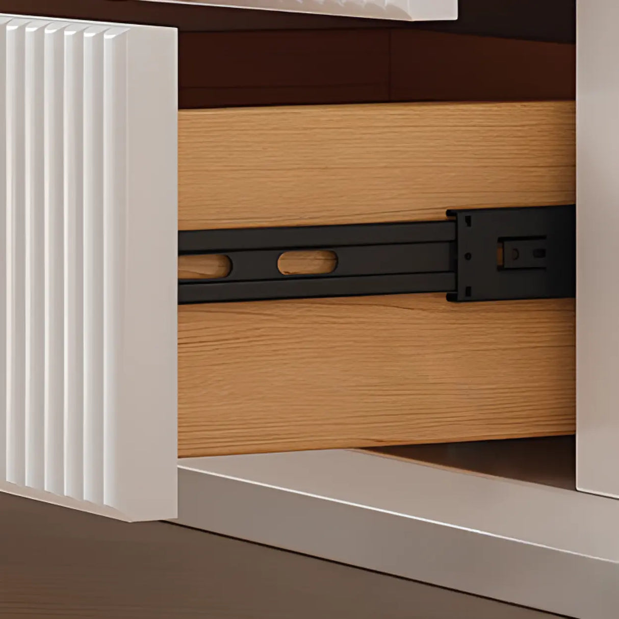 White Stone Rectangle Storage TV Stand with Lighting Image - 6