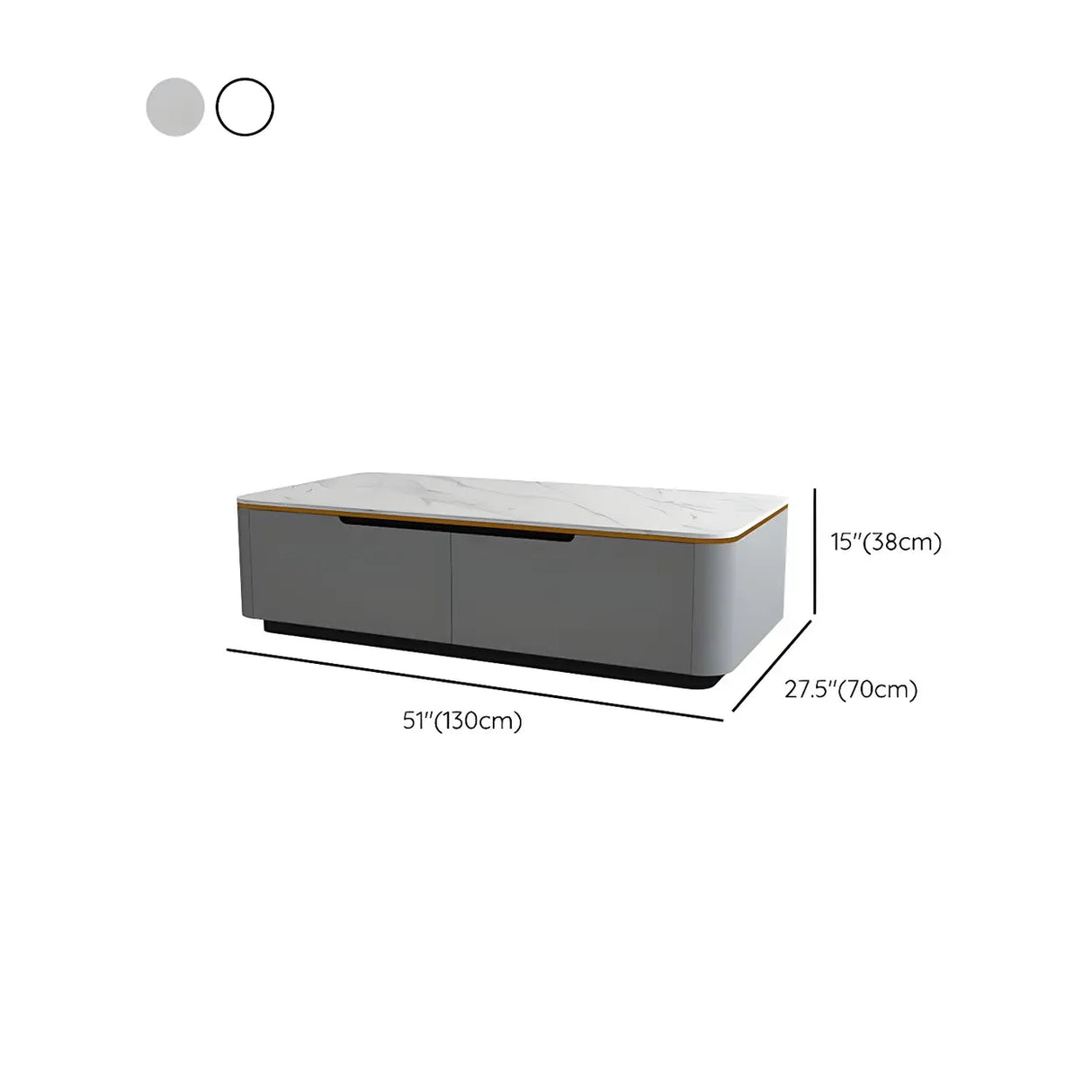 White Stone Rectangular Coffee Table with Drawers Image - 13