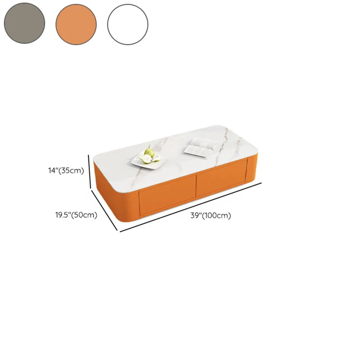 White Stone Rectangular Drawers Block Base Coffee Table