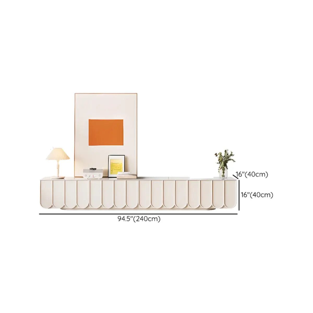 White Stone Rectangular Long TV Stand with Drawers Image - 16