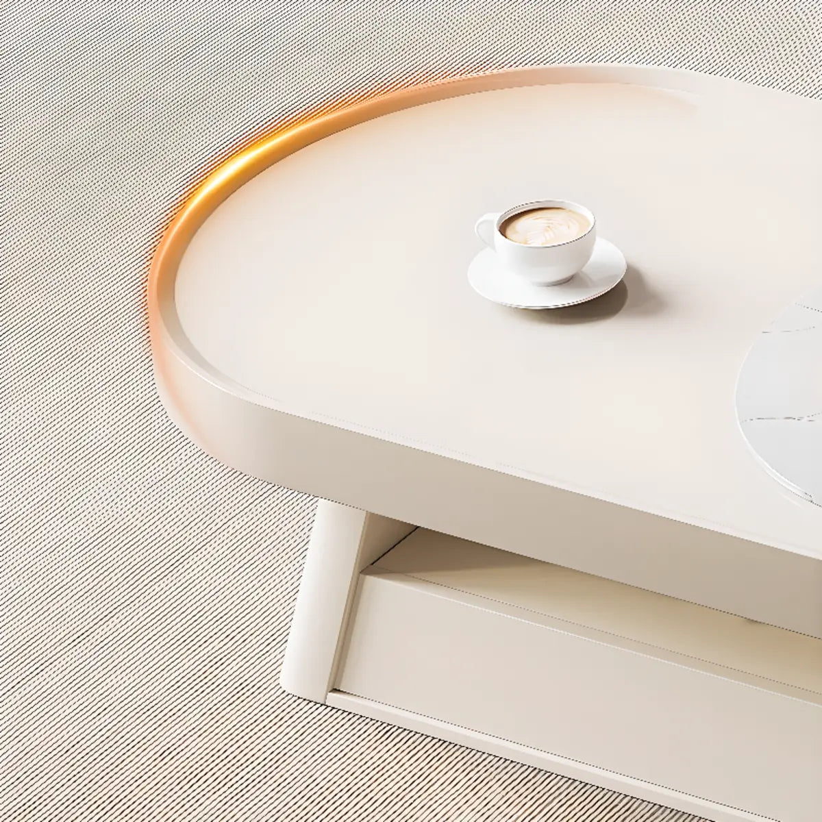 White Stone Rectangular Long TV Stand with Drawers Image - 8