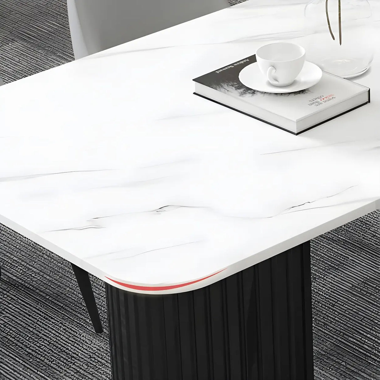 White Stone Rectangular Sled Meeting Table 6-Person Image - 10
