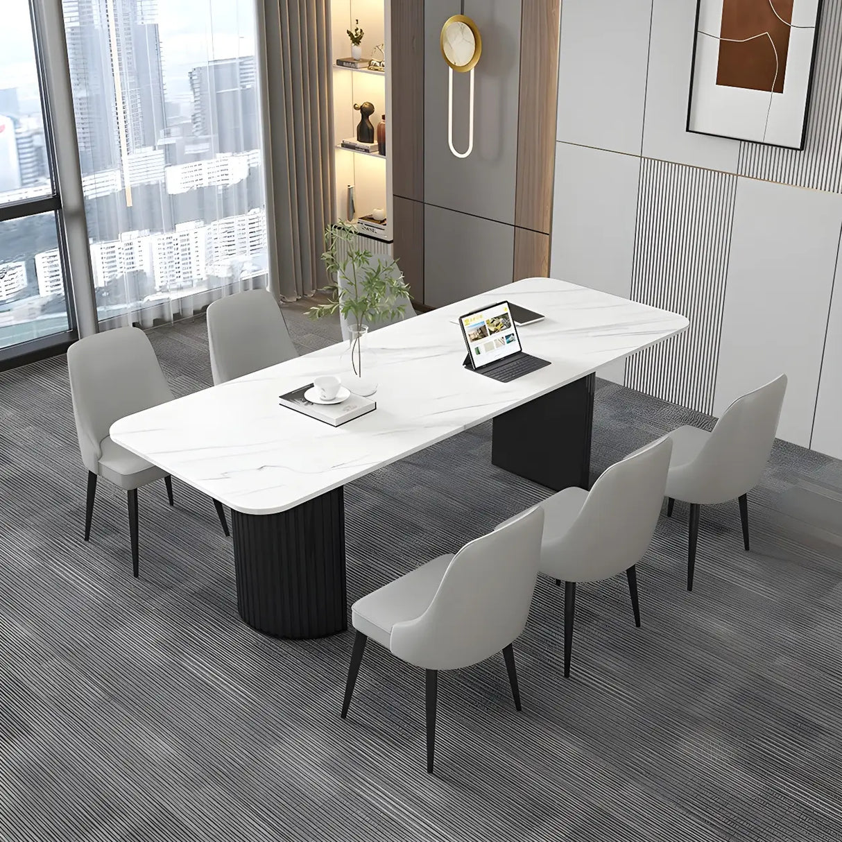 White Stone Rectangular Sled Meeting Table 6-Person Image - 5