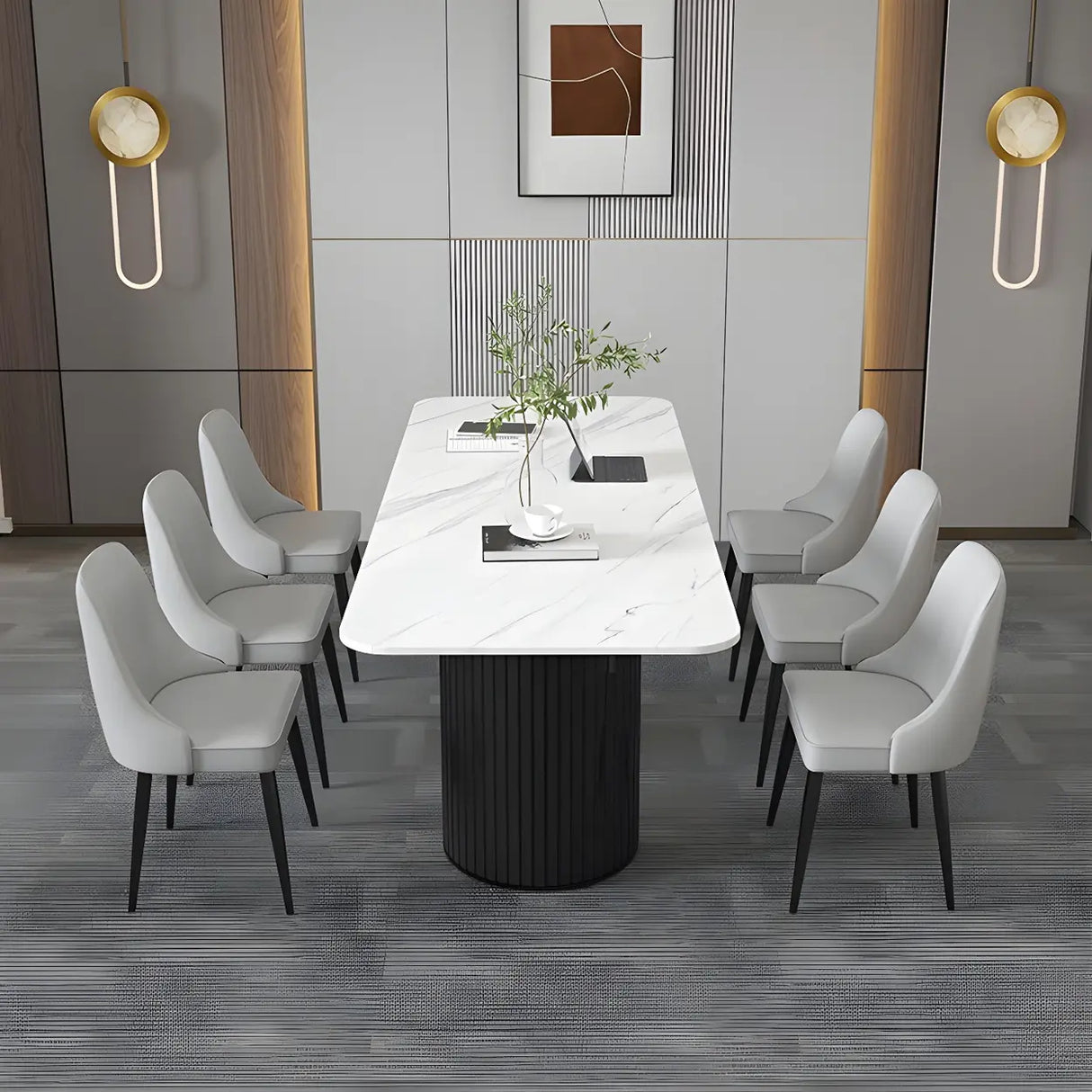 White Stone Rectangular Sled Meeting Table 6-Person Image - 6