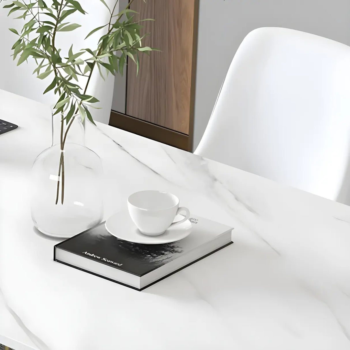 White Stone Rectangular Sled Meeting Table 6-Person Image - 8