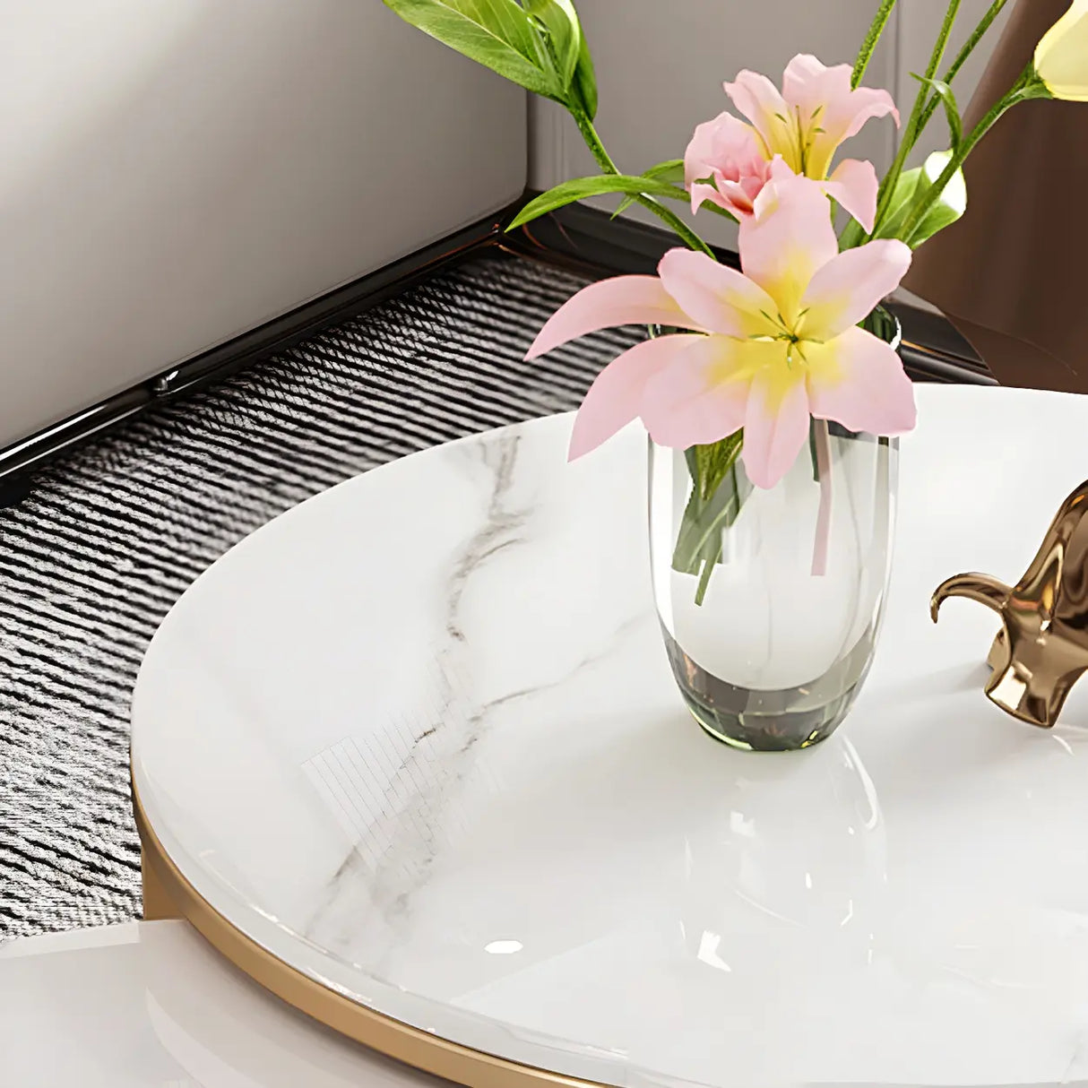 White Stone Round Coffee Table Set with Storage Image - 8