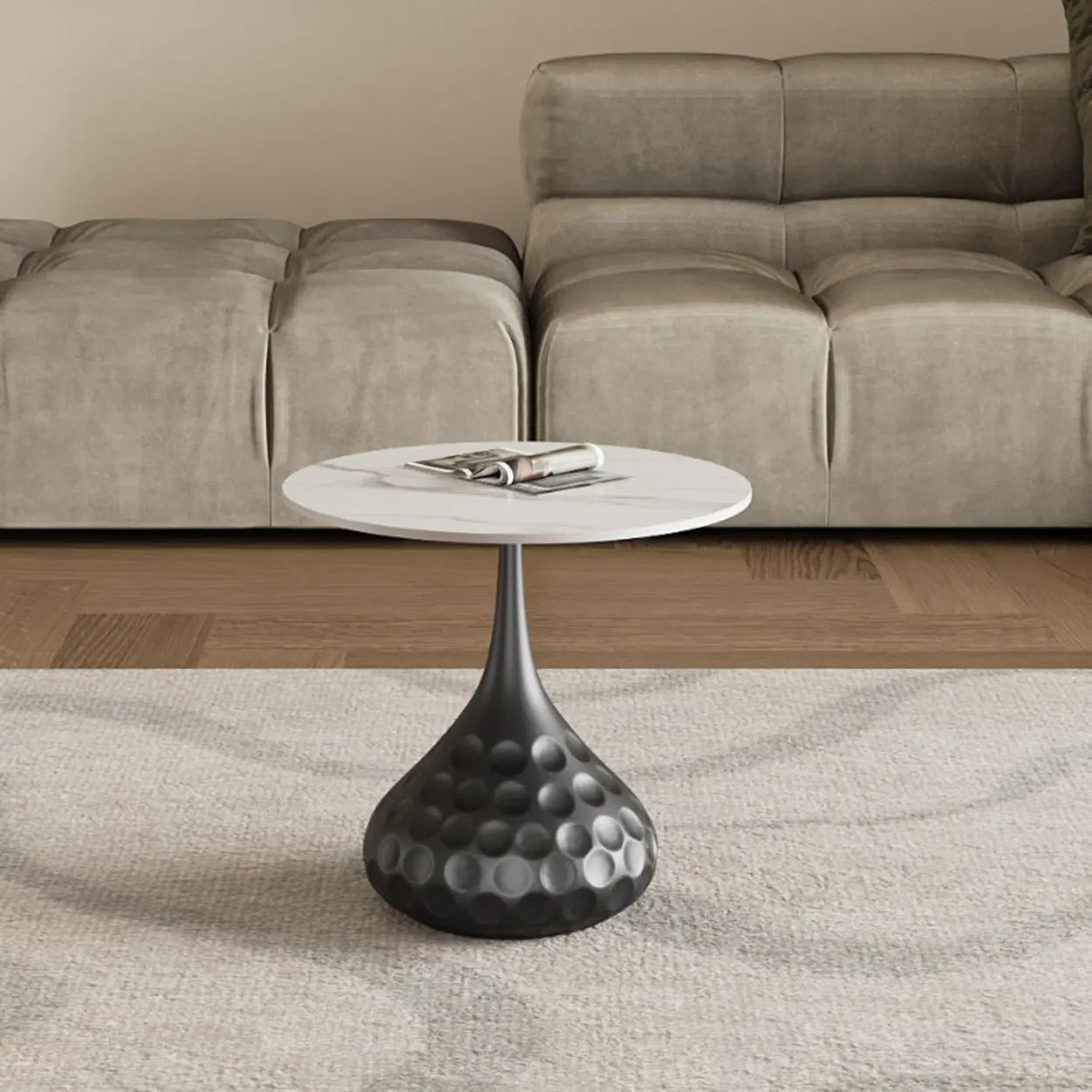 White Stone Round Metal Base Nesting Coffee Tables Image - 3