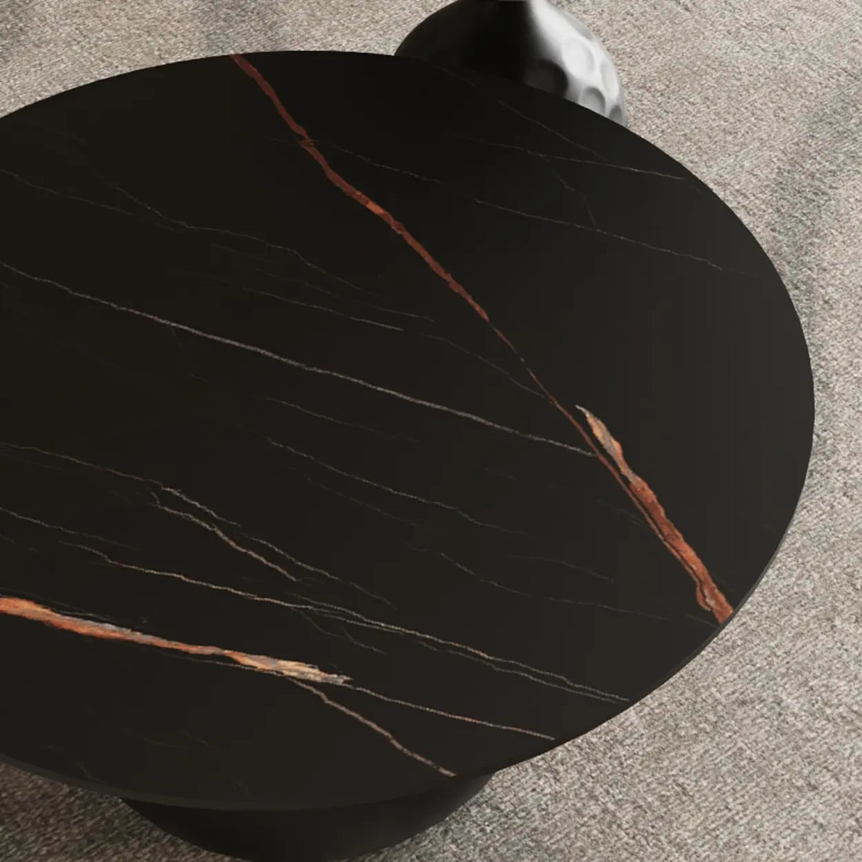 White Stone Round Metal Base Nesting Coffee Tables Image - 6