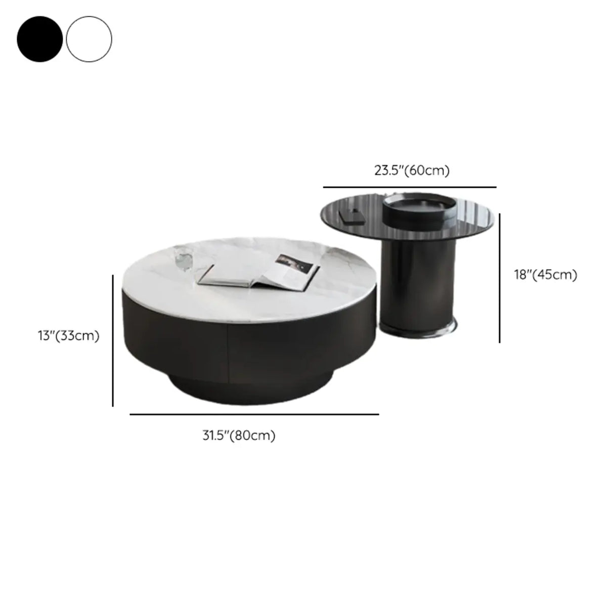 White Stone Round Nesting Coffee Tables with Storage Image - 13