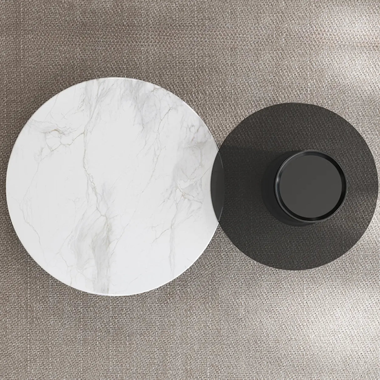 White Stone Round Nesting Coffee Tables with Storage Image - 4