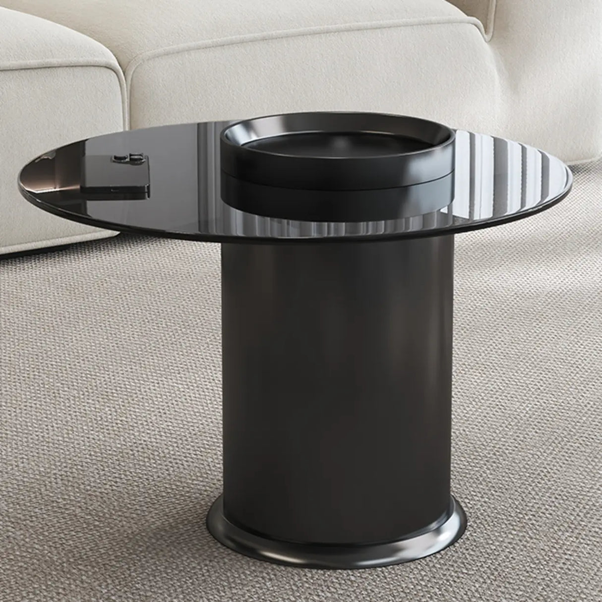 White Stone Round Nesting Coffee Tables with Storage Image - 6