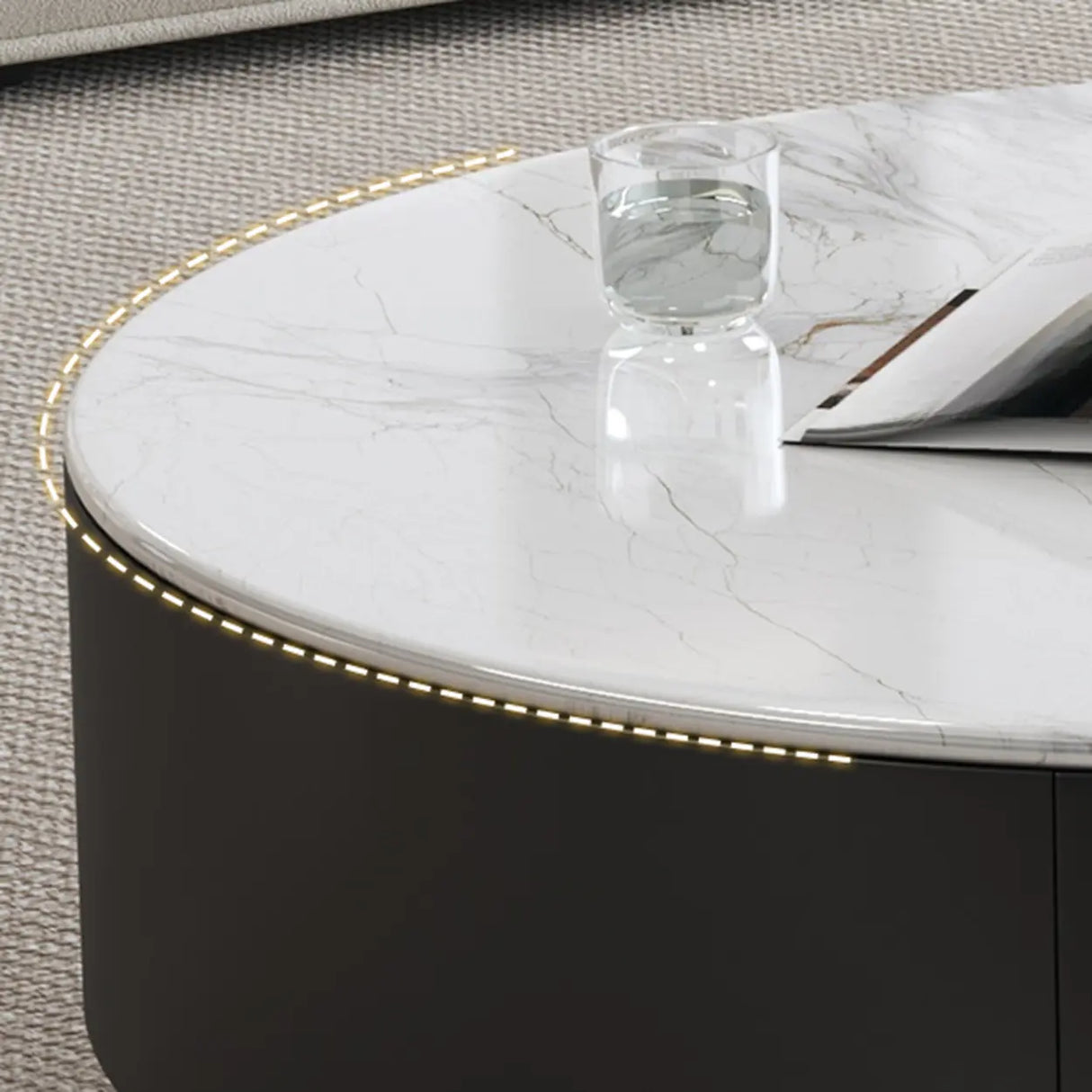 White Stone Round Nesting Coffee Tables with Storage Image - 8