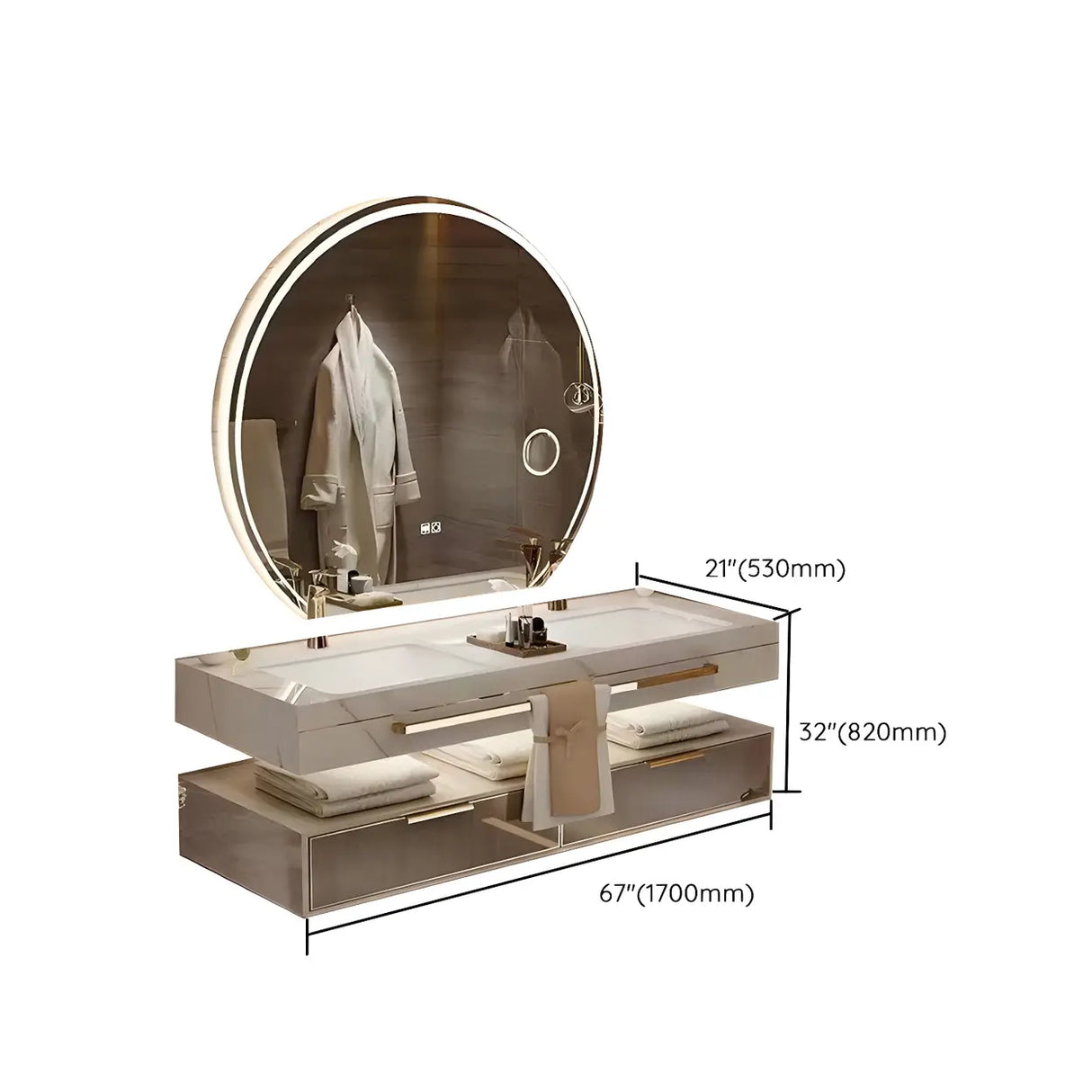 White Stone Sink Gold Faucet Wall Mounted Bath Vanity Set Image - 23