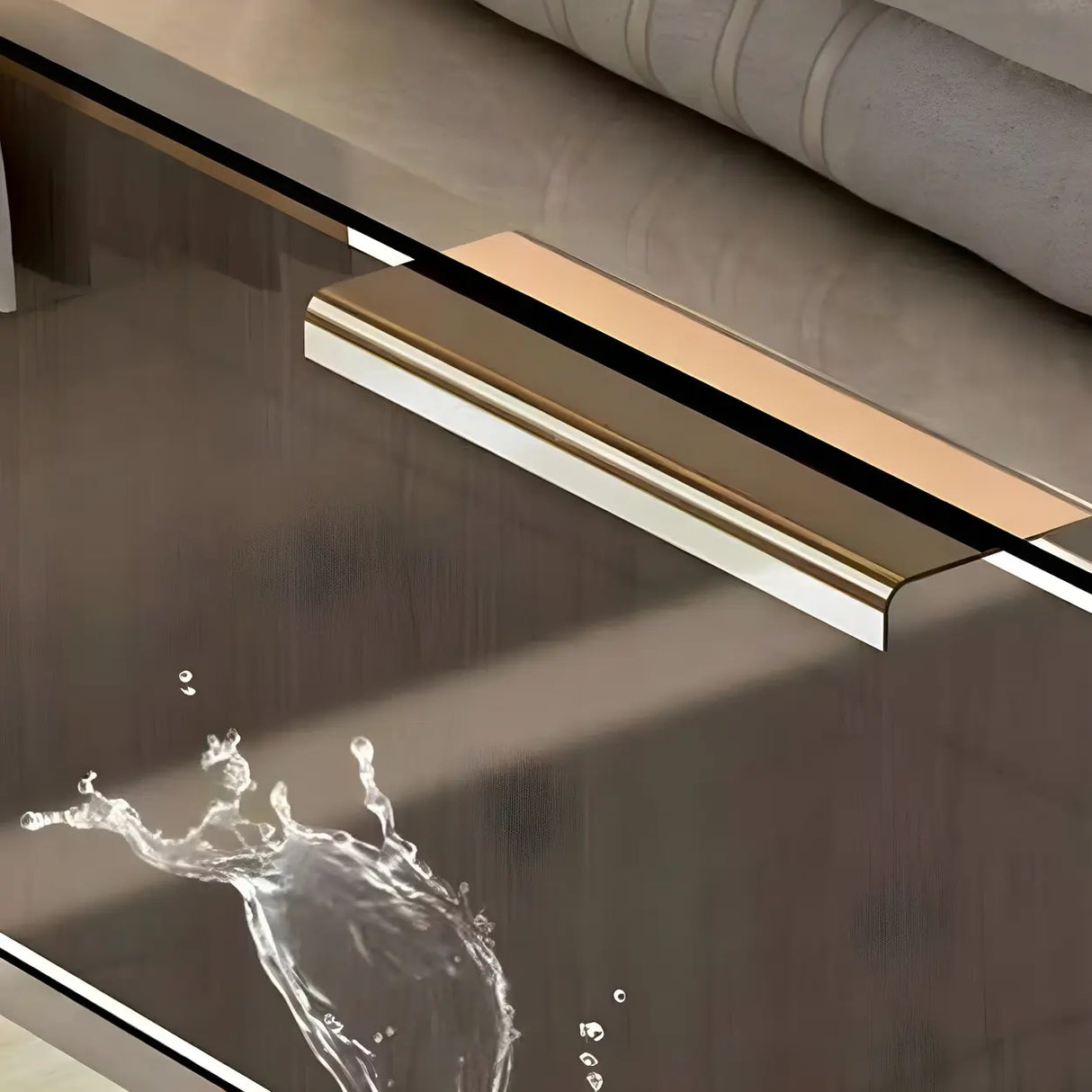 White Stone Sink Gold Faucet Wall Mounted Bath Vanity Set Image - 8