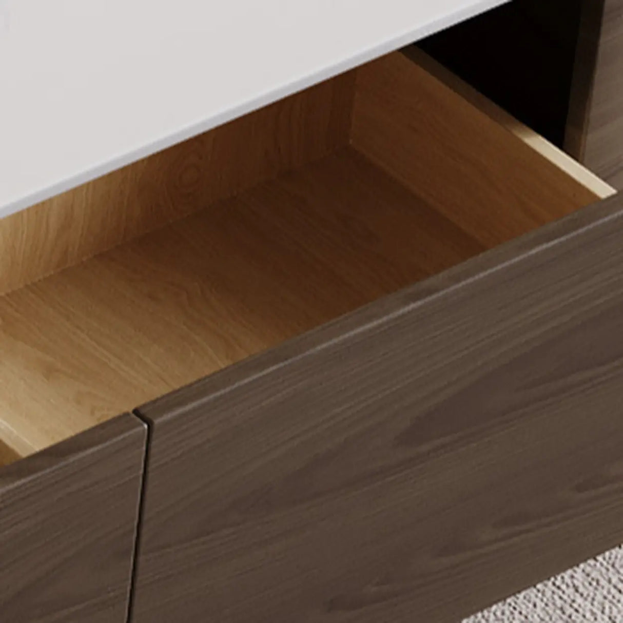 White Stone Top Drawers TV Stand with Cable Management Image - 4