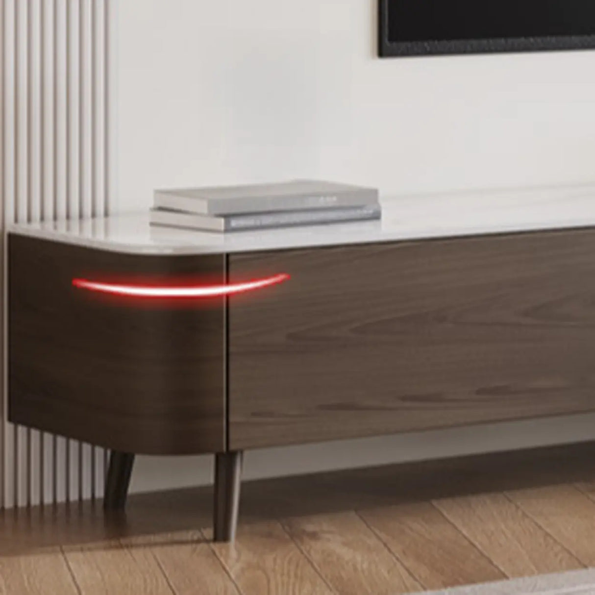 White Stone Top Drawers TV Stand with Cable Management Image - 5