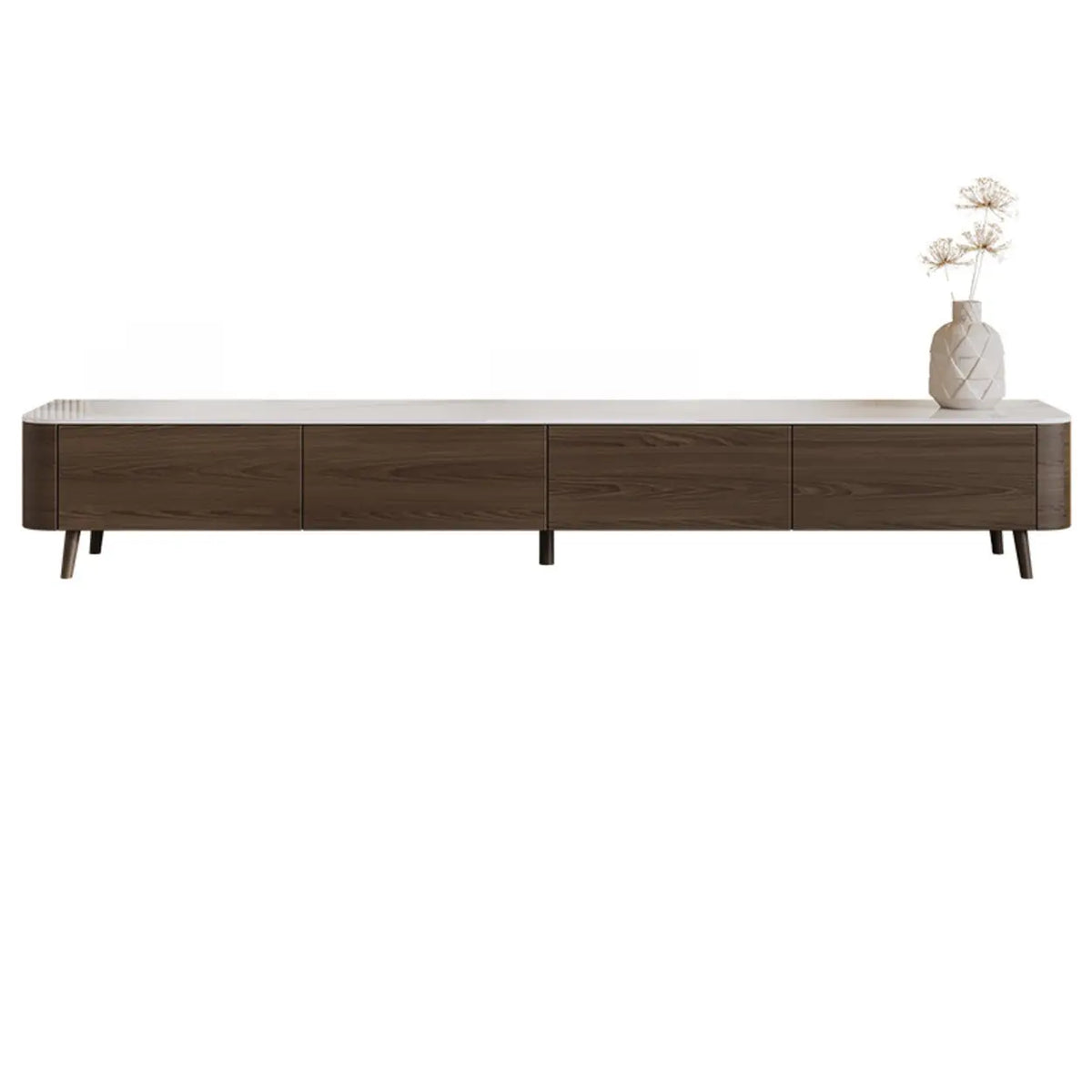 79"L x 16"W x 15"H White Stone Top Drawers TV Stand with Cable Management Image - 5
