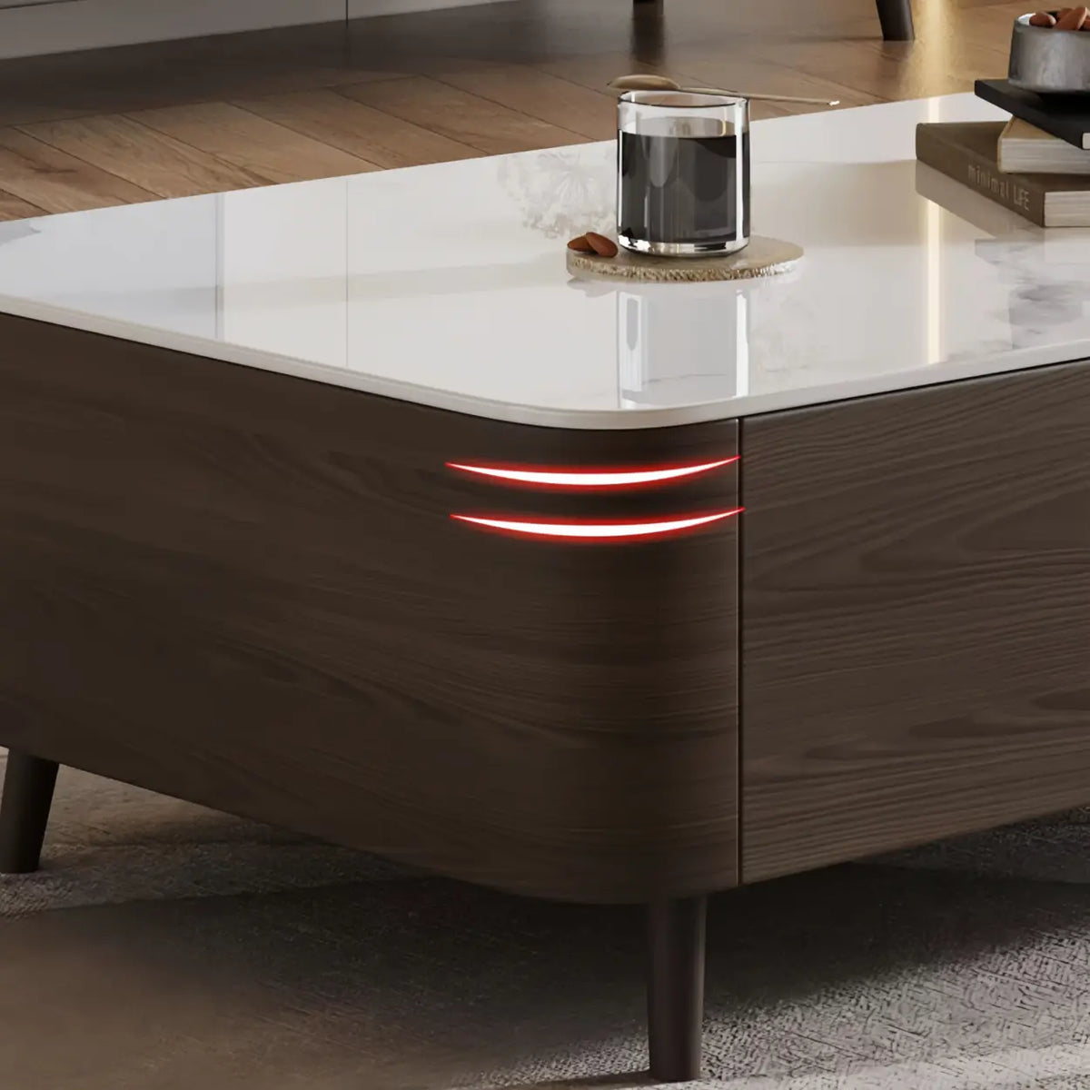 White Stone Top Drawers TV Stand with Cable Management Image - 6