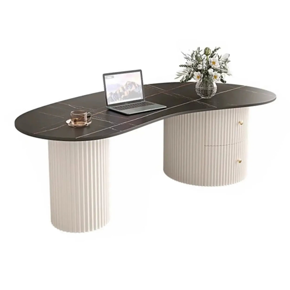 White Stone Top Free Form Drawers Single Coffee Table Image - 10