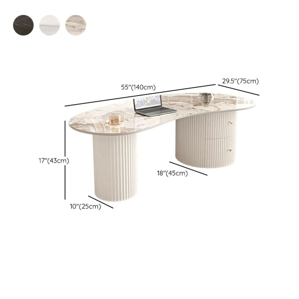 White Stone Top Free Form Drawers Single Coffee Table Image - 12