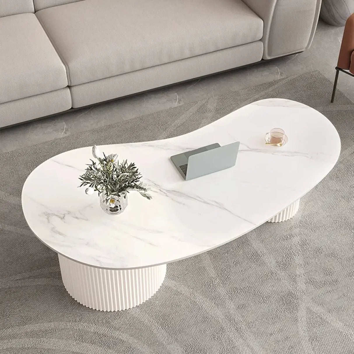 White Stone Top Free Form Drawers Single Coffee Table Image - 3