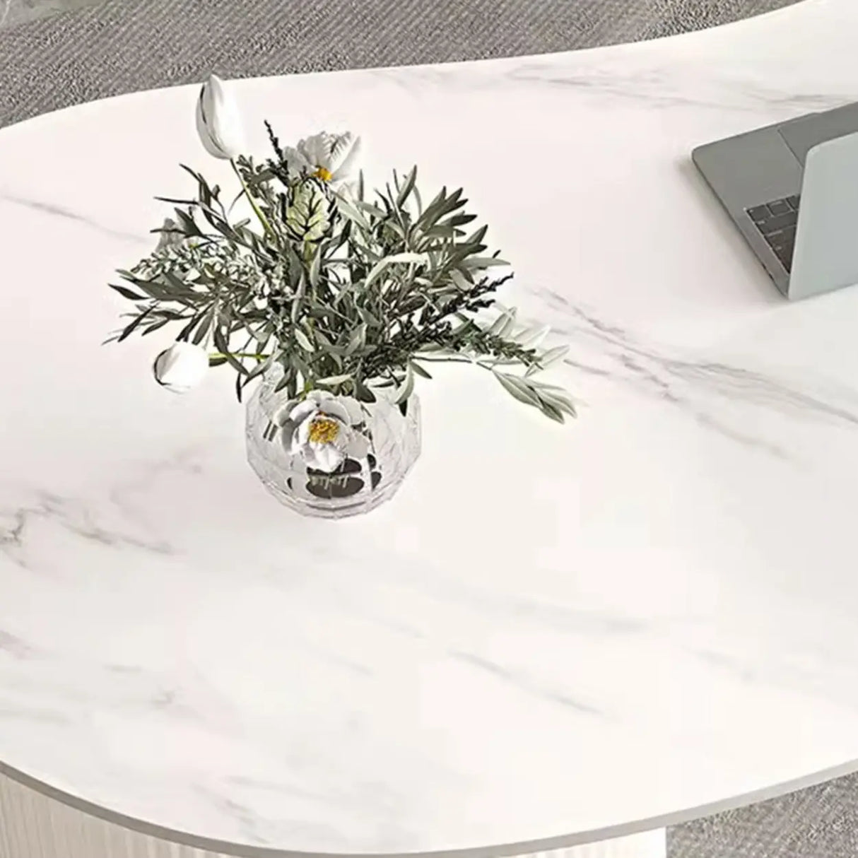 White Stone Top Free Form Drawers Single Coffee Table Image - 6