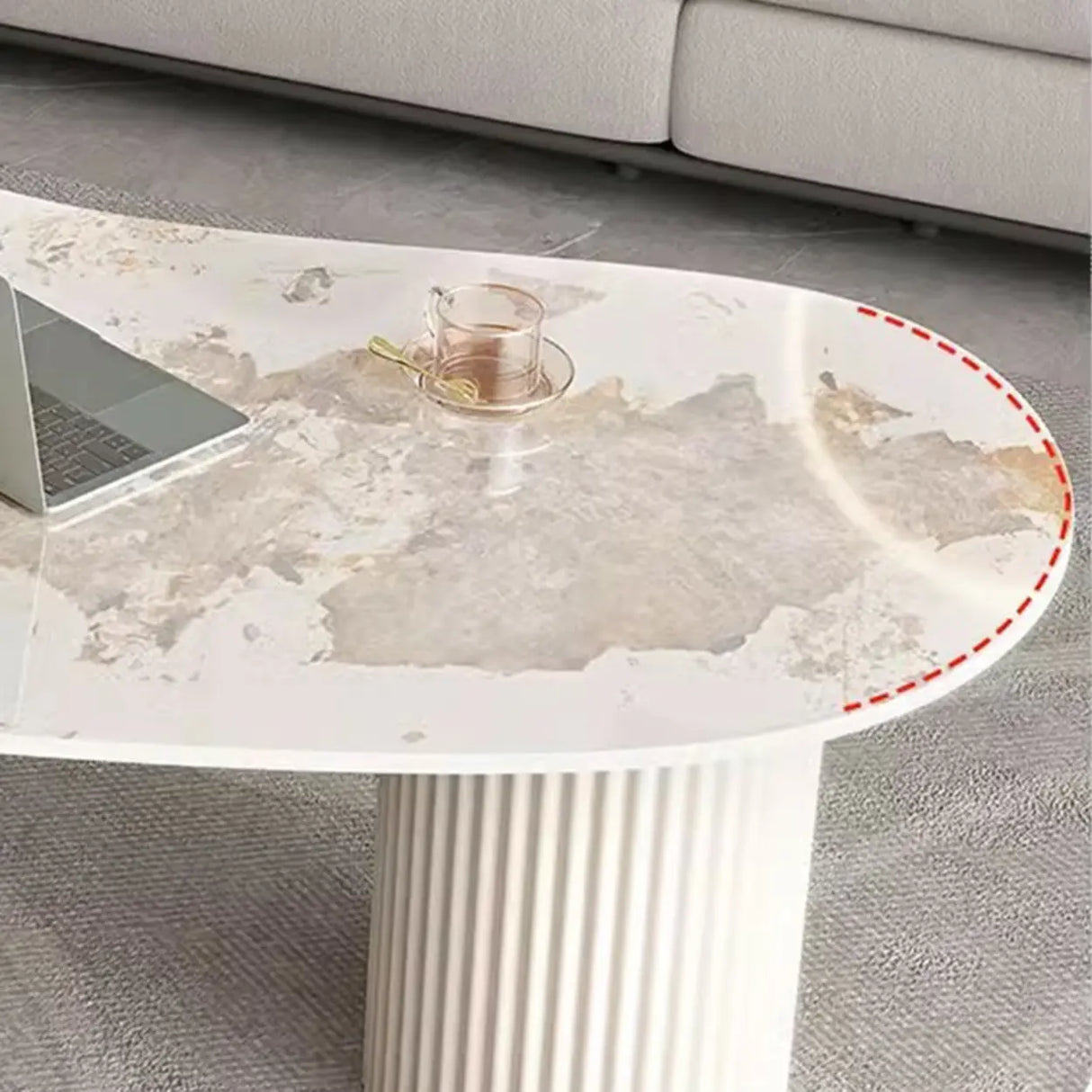 White Stone Top Free Form Drawers Single Coffee Table Image - 7